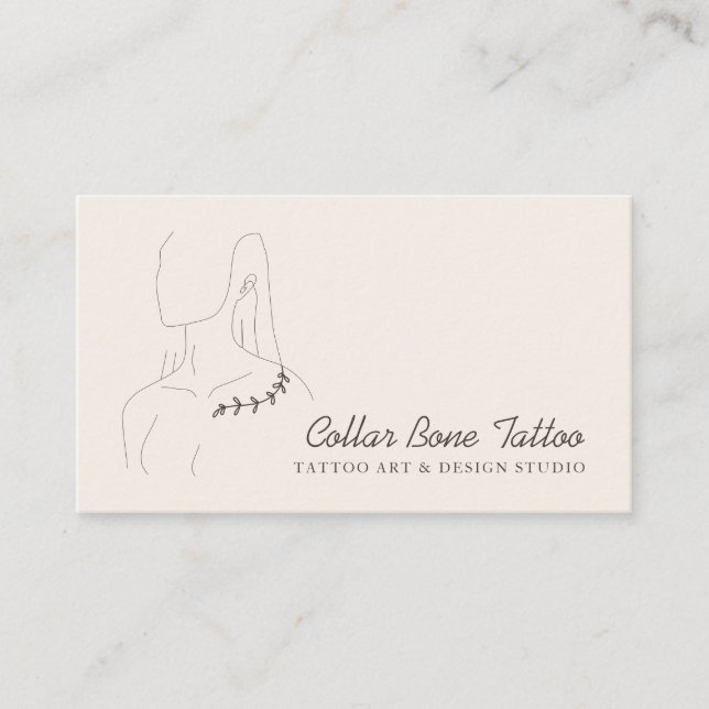 Ivory Linen Color Collar Bone Tattoo Business Card (Front)