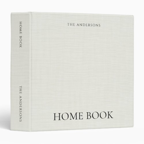 Ivory Linen Look Personalized Home Book 3 Ring Binder