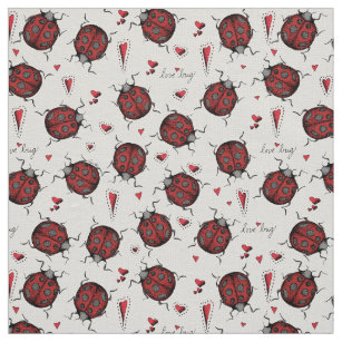 Ivory Linen LoveBug Ladybug Illustration Pattern Fabric