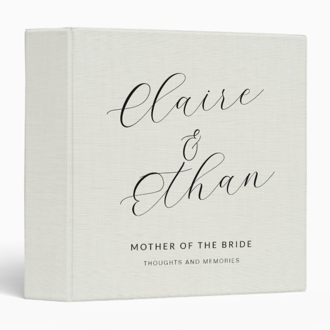 Ivory Linen Mother Of The Bride Script Memory 3 Ring Binder (Front/Spine)