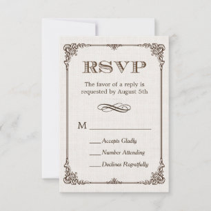 Ivory Linen Vintage Frame RSVP Reply Card