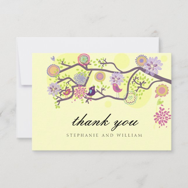 Ivory Love Birds Wedding Thank You Card (Front)
