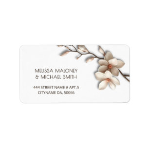 Ivory Magnolia 3D Flowers Wedding Label