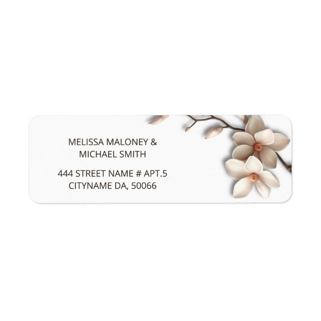 Ivory Magnolia 3D Flowers |  Wedding Label (Front)