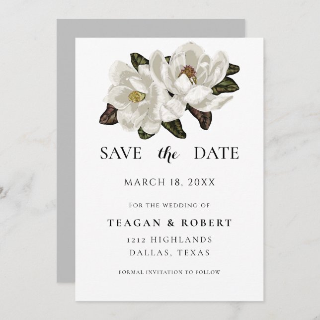 Ivory Magnolia blossoms  Save The Date (Front/Back)