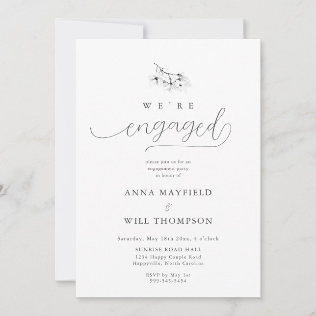 Ivory Magnolia Elegant Art Floral Chic Engagement Invitation (Front)