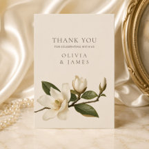 Ivory Magnolia Elegant Wedding Thank You Card