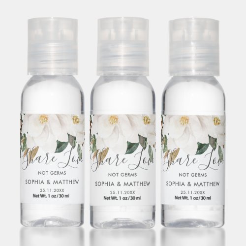 Ivory Magnolia Floral Greenery Wedding Favour  Hand Sanitizer