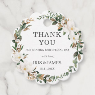 Ivory Magnolia Floral Greenery Wedding Thank You   Favor Tags