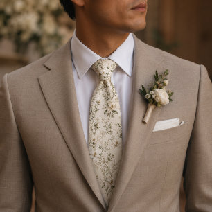 Ivory Magnolia Floral Neck Tie
