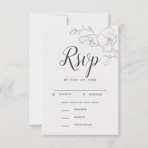 Ivory Magnolia Floral Wedding with Meal Choices RSVP Card