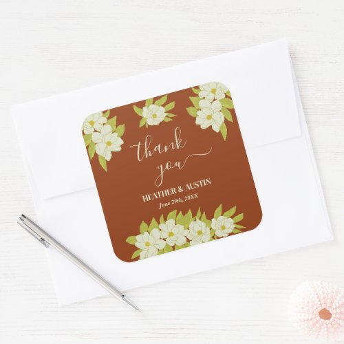 Ivory Magnolia Flower Rusty Wedding Gift Square Sticker