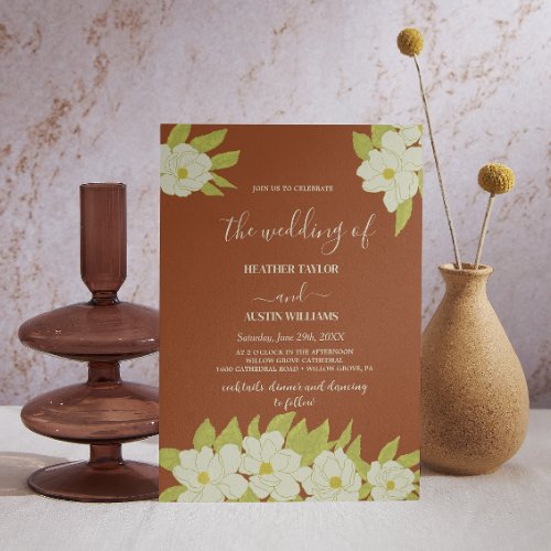 Ivory Magnolia Flower Rusty Wedding  Invitation