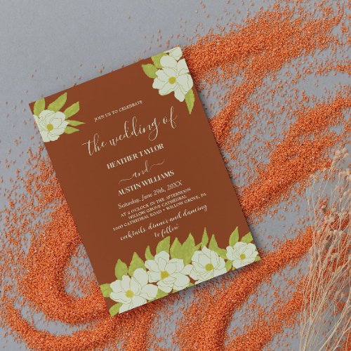 Ivory Magnolia Flower Rusty Wedding Invitation