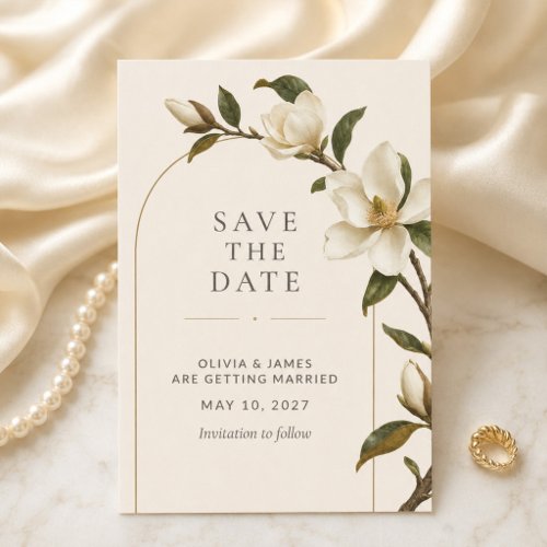 Ivory Magnolia Gold Arch Save the Date