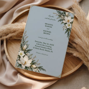 Ivory Magnolias Against Misty Blue Invitation