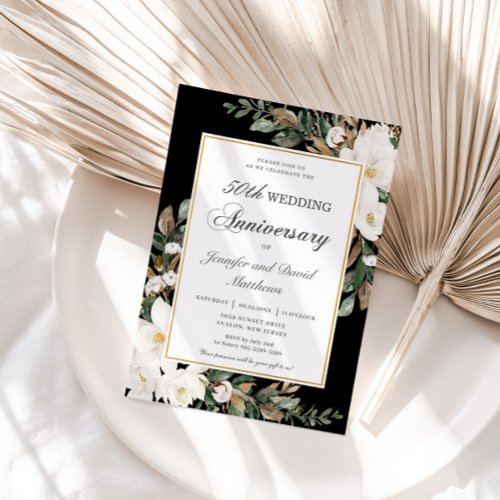 Ivory Magnolias Cotton Floral Wedding Anniversary Invitation