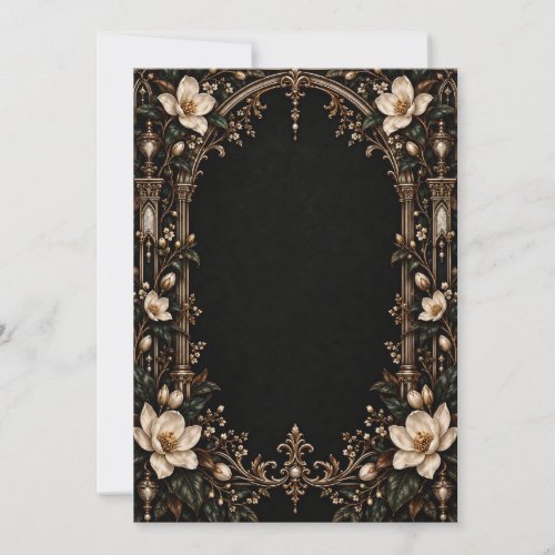 Ivory Magnolias on Black Save the Date Card