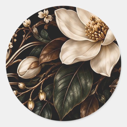 Ivory Magnolias on Black Wedding Envelope Seals
