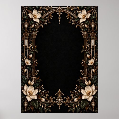 Ivory Magnolias on Black Wedding Welcome Sign