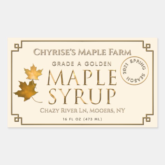 Ivory Maple Syrup Label with Leaf and Date (Front)