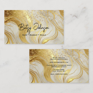 Ivory Marble and Gold Glitter Business Card