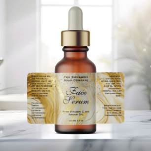 Ivory Marble & Gold Glitter Dropper Bottle Label