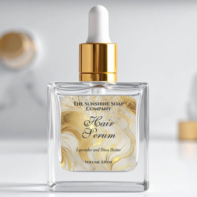 Ivory marble & gold glitter dropper bottle label (Creator Uploaded)