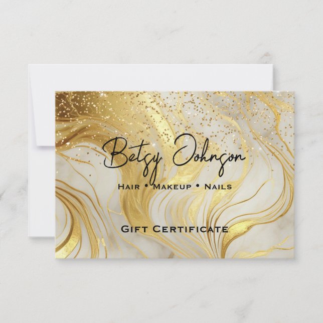 Ivory Marble & Gold Glitter Gift Certificate Card (Front)