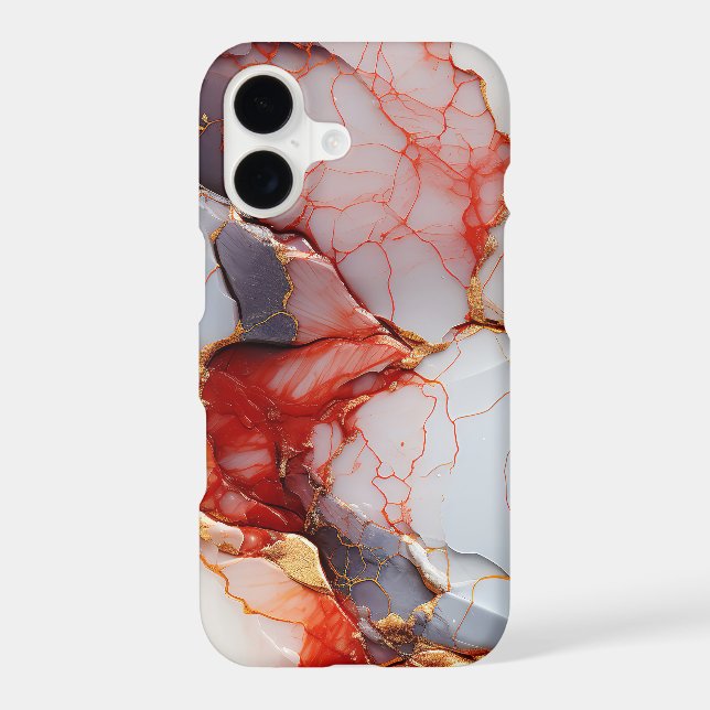 Ivory Marble with Crimson & Gold Veins iPhone Case (Back)