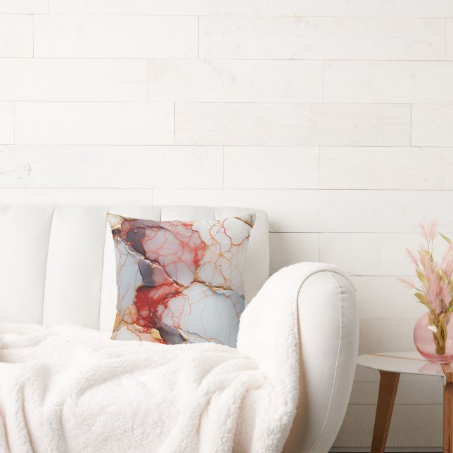 Ivory Marble with Crimson & Gold Veins Throw Pillow (Couch)
