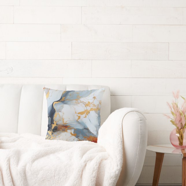 Ivory Marble with Gold & Rust Veins Throw Pillow (Couch)