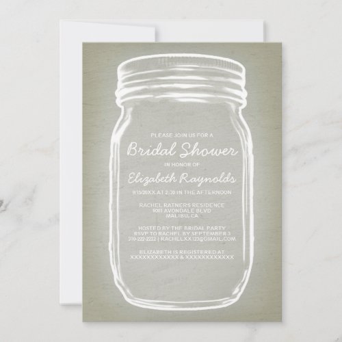Ivory Mason Jar Bridal Shower Invitations