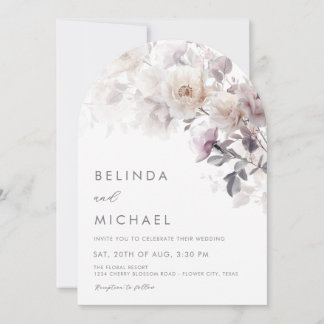 Ivory Mauve Watercolor Roses Arched Wedding Invitation