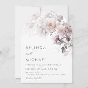 Ivory Mauve Watercolor Roses Arched Wedding Invitation