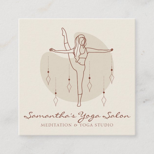 Ivory Meditation Pose Yoga Pilates Spiritual Gym Square Business Card