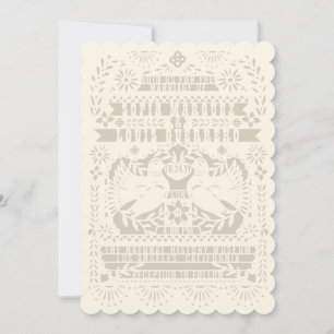 Ivory Mexican Fantail Doves Papel Picado Wedding Invitation