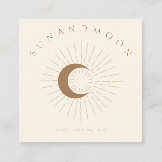 Ivory Minimal Modern Celestial Sun Moon Square Business Card