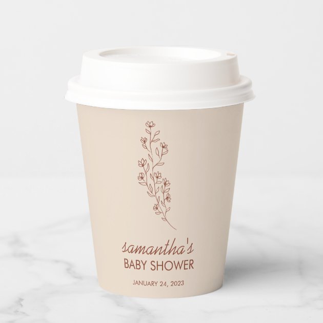 Ivory Minimal Modern Hand Drawn Floral Baby Shower Paper Cups