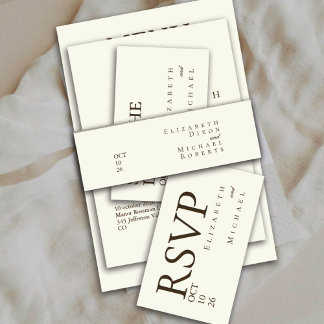 Ivory Minimalist Boho Script Wedding Invitation Belly Band