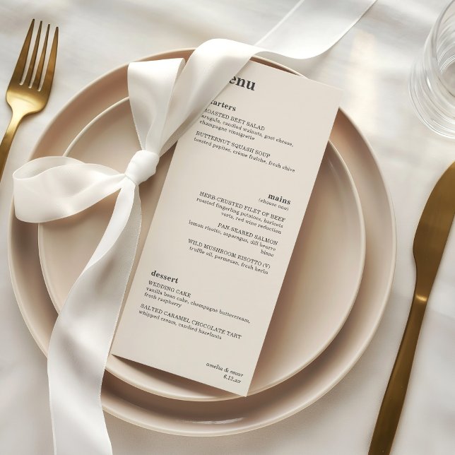 Ivory Minimalist Plated Dinner Wedding Reception Menu (Creator Uploaded)
