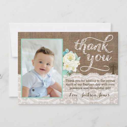 Ivory Mint Baptism or 1st Communion Thank You Card