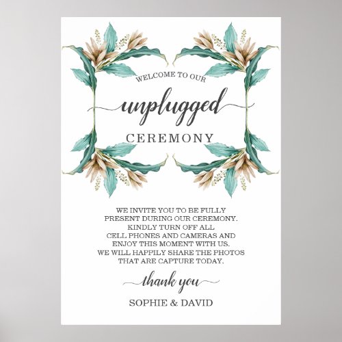 Ivory Mint Floral Unplugged Wedding Ceremony Sign