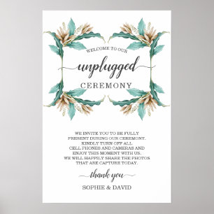 Ivory Mint Floral Unplugged Wedding Ceremony Sign