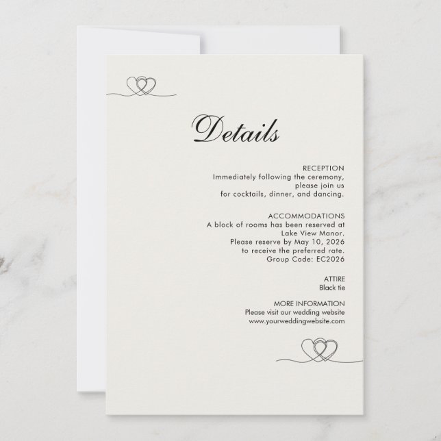 Ivory Modern Chic Wedding Details Enclosure Card (Front)