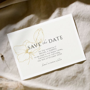Ivory | Modern Gold Floral Flat Save The Date Card