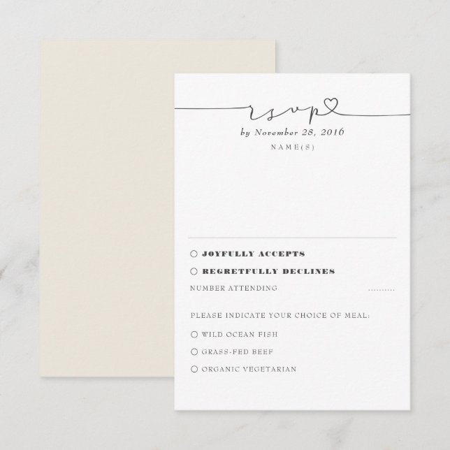 Ivory Modern Minimal Wedding RSVP Card (Front/Back)
