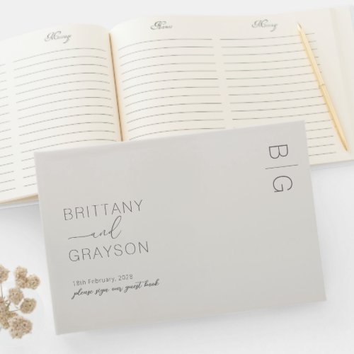 Ivory Modern Monogram Photo Wedding Guest Book