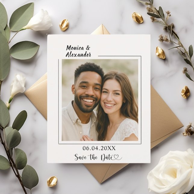 Ivory modern photo wedding Save the Date card (Creator Uploaded)