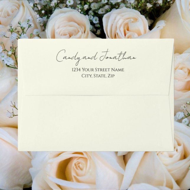 Ivory Modern Script Wedding Envelope (In Situ)